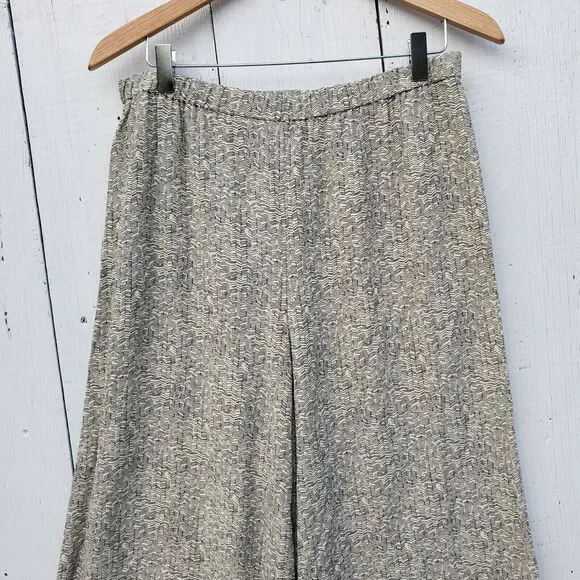 Eileen Fisher Women Creme Black Tencel Viscose Wide Leg Crop Pants Sz M